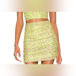 Superdown|REVOLVE Cierra Ruched Skirt in Animal/Zebra Print,Neon Green••Revolve